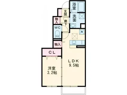 メイ アジュールD(1LDK/1階)の間取り写真