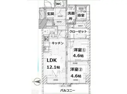 シティコート目黒(2LDK/1階)の間取り写真