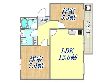 杭瀬団地2号棟(2LDK/2階)の間取り写真