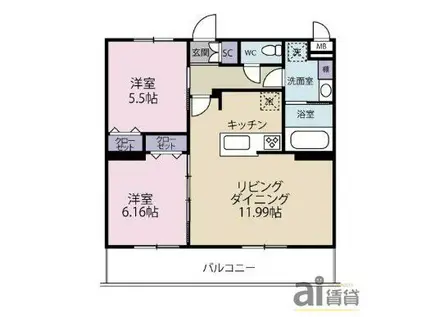 ロイヤルブルーム川越(2LDK/4階)の間取り写真