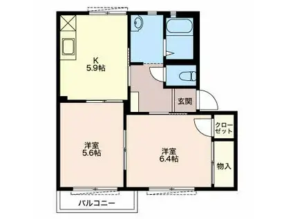 リヴィエール金谷(2K/2階)の間取り写真