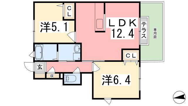 オレンジメゾンA棟(2LDK/1階)の間取り写真