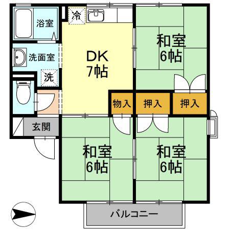 ラ・メゾン水谷(3DK/1階)の間取り写真