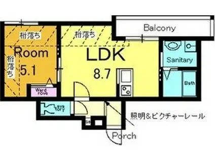 山科HATCH京都薬大前(1LDK/3階)の間取り写真