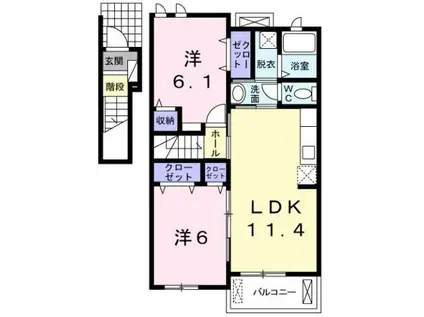 ベル・ヴィオラA(2LDK/2階)の間取り写真