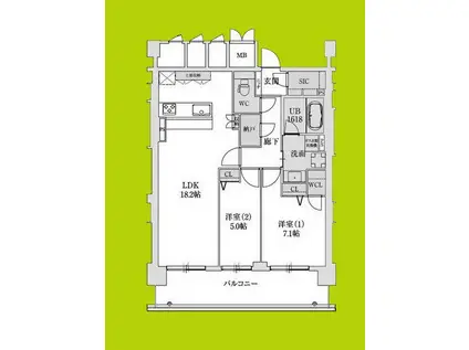 スプランディッド本町グラン(2LDK/18階)の間取り写真