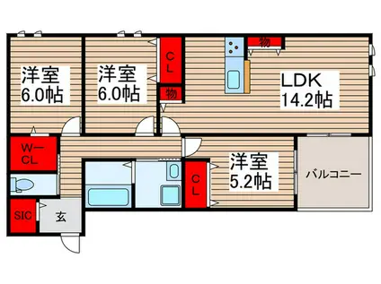 コステッラツィオーネ(3LDK/2階)の間取り写真