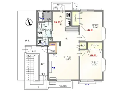ムラタハウスA(2LDK/2階)の間取り写真