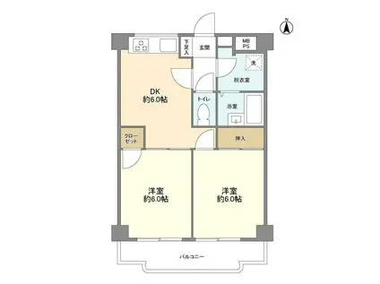 池袋東方マンション(2DK/1階)の間取り写真