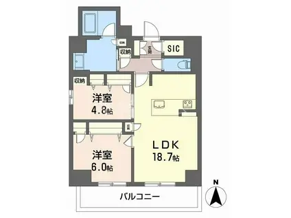 アミコート 瓦屋町(2LDK/8階)の間取り写真