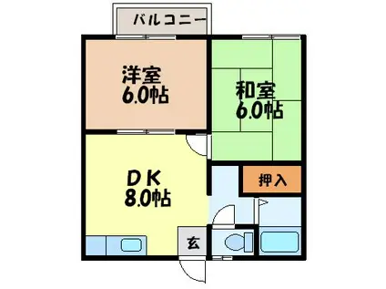 コーポラスたさきII(2DK/1階)の間取り写真