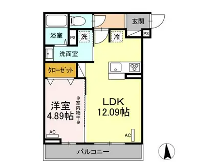 レンテ本厚木(1LDK/2階)の間取り写真