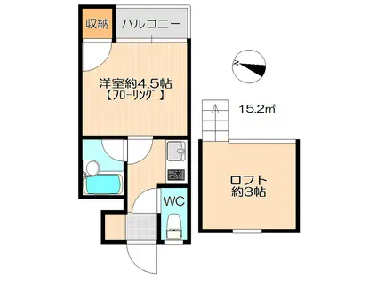 ビバリーヒルズ宗像(1K/2階)の間取り写真