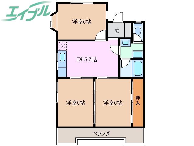 ハイツサイキ(3DK/4階)の間取り写真