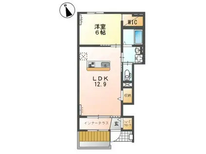 一宮町アパート(1LDK/1階)の間取り写真