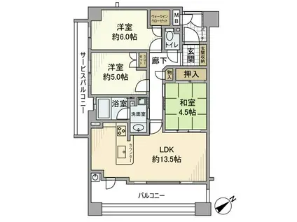 アンビエントフレア美章園(3LDK/13階)の間取り写真