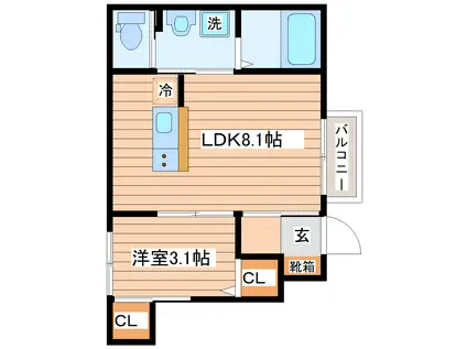 マノアーレ名取駅西 B(1LDK/1階)の間取り写真