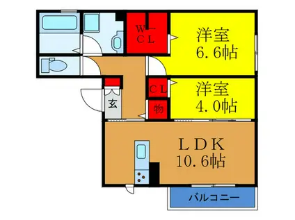 セントラルヴィレッジ B棟(2LDK/1階)の間取り写真