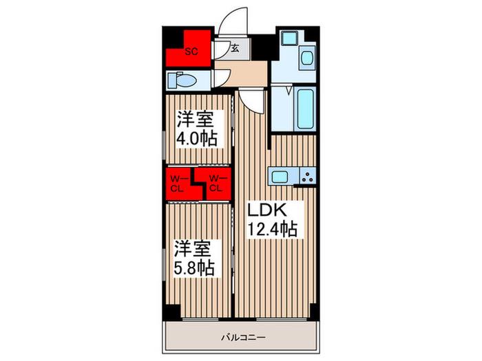 S-RESIDENCE東浦和AGUA(2LDK/4階)の間取り写真