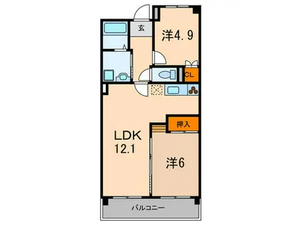 ボンスタート(2LDK/1階)の間取り写真