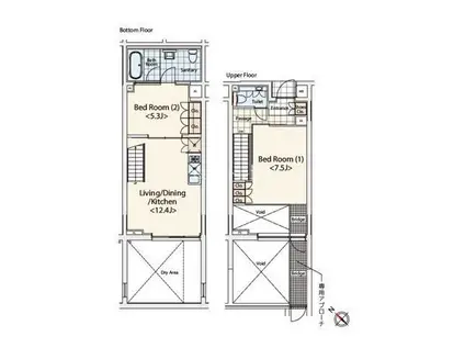 カスタリア初台II(2LDK/1階)の間取り写真