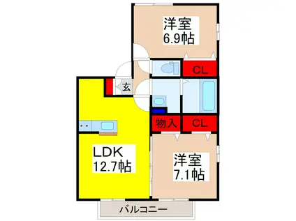 パサージュC(2LDK/2階)の間取り写真