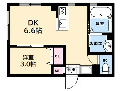 楠木町1丁目(1DK/2階)の間取り写真