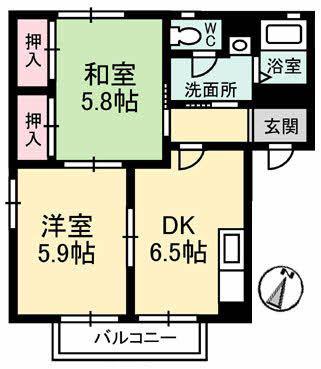 ガーデンライフ島田A棟(2DK/2階)の間取り写真