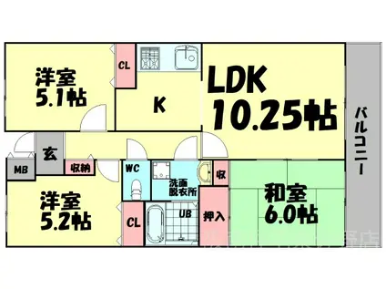 ウエスト関空泉南ハイツ(3LDK/3階)の間取り写真