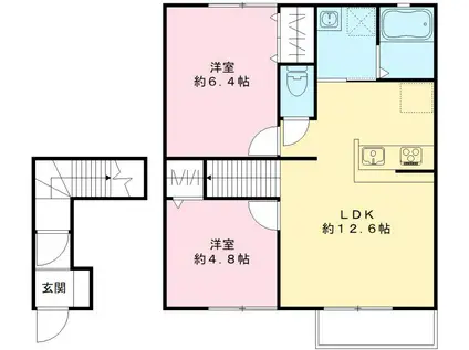 ロングウッド ハウスB棟(2LDK/2階)の間取り写真