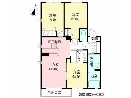 サンビレッジ清藤(3LDK/2階)の間取り写真