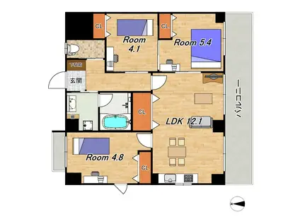 グランドラティス河原町七条(3LDK/5階)の間取り写真