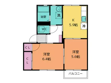 エルフローラフォーレス B(2K/2階)の間取り写真