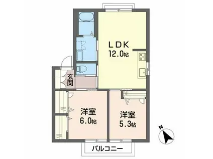 ミトラパリス A棟(2LDK/2階)の間取り写真