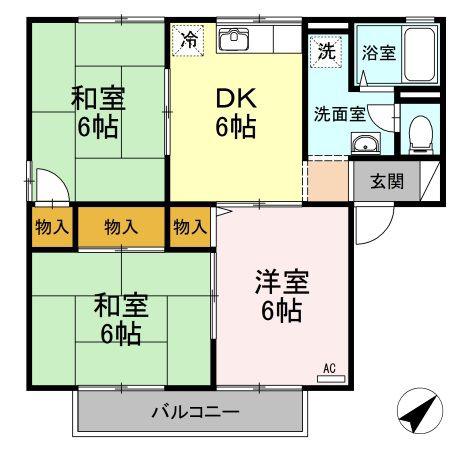 サリネージュ山手 A/B/C/D棟 B(3DK/2階)の間取り写真
