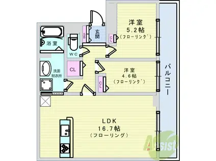 エイティー千里山田(2LDK/2階)の間取り写真