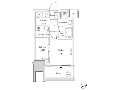 ザ・パークハビオ北千住(1DK/14階)の間取り写真