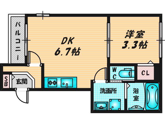 ハーモニーテラス小路東VI(1DK/1階)の間取り写真