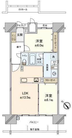 アルファステイツ鹿田本町(2LDK/11階)の間取り写真