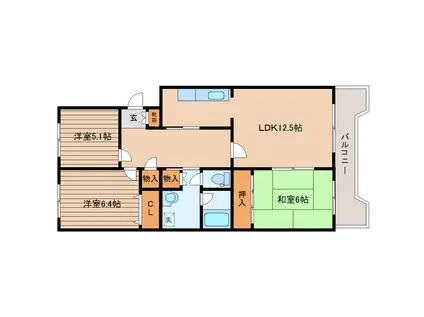 志づか米ヶ袋マンション(3LDK/3階)の間取り写真