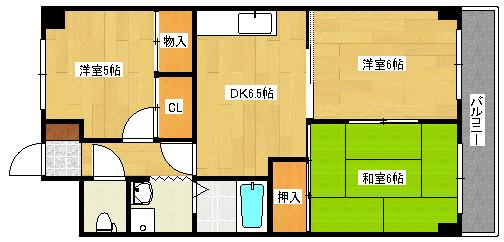 旭グリーンハイツ(3DK/2階)の間取り写真