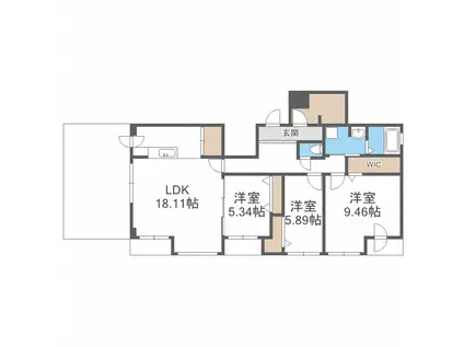 オルセーリュクス山鼻(3LDK/5階)の間取り写真