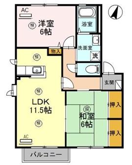 ハーモニーハイツ A棟(2LDK/2階)の間取り写真