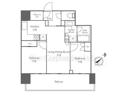 HARUMI FLAG PORT VILLAGE(2LDK/13階)の間取り写真