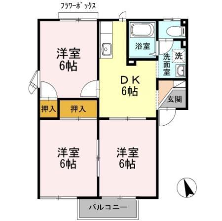 フレグランス奥原(3DK/2階)の間取り写真
