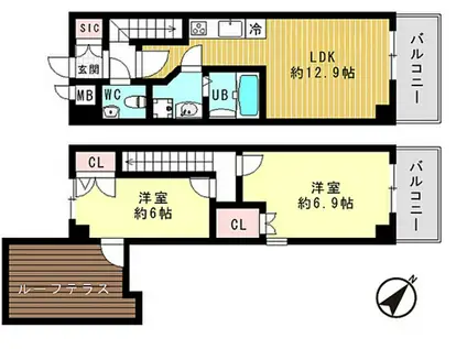 ピュアドーム博多リバーサイト(2DK/6階)の間取り写真