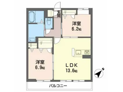 RUSHERIO(2LDK/2階)の間取り写真