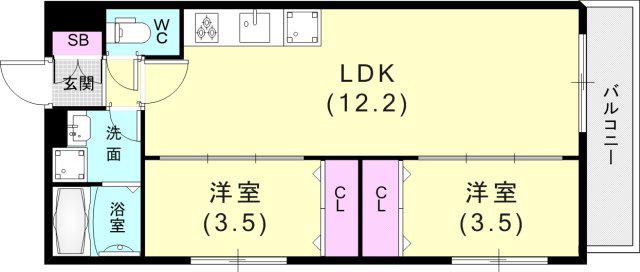 TIO SERENO(2LDK/3階)の間取り写真