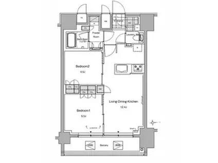 ルフォンプログレ田原町(1DK/15階)の間取り写真