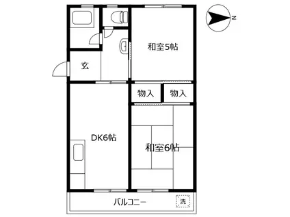服部ビルA(2DK/5階)の間取り写真
